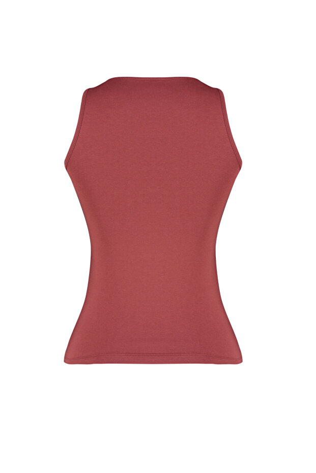 Kiremit Pamuklu Halter Yaka Fitted/Vücuda Oturan Esnek Örme Atlet TWOSS23AL00069 - 8