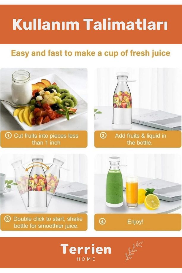 Home Serisi Taşınabilir El Blenderı 420 ML Şarjlı Meyve Smoothie Hazırlama Makinesi Şişe Pratik - 6