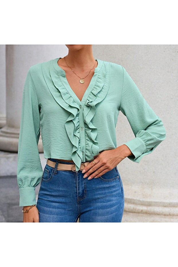 بلوزة مكشكشة من الأمام - 1