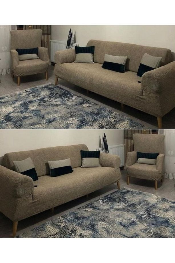 Jakarlı 3 3 1 1 Lastikli Kanepe Örtüsü | Lastikli Koltuk Örtüsü | Koltuk Kılıfı Takımı|kanepe Kılıfı - 1