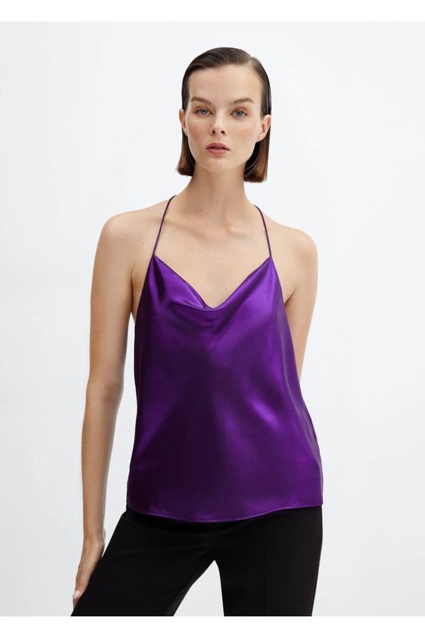 Saten askılı bluz - 1