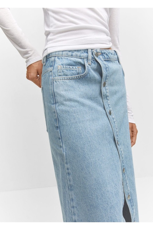 Düğmeli denim etek - 7