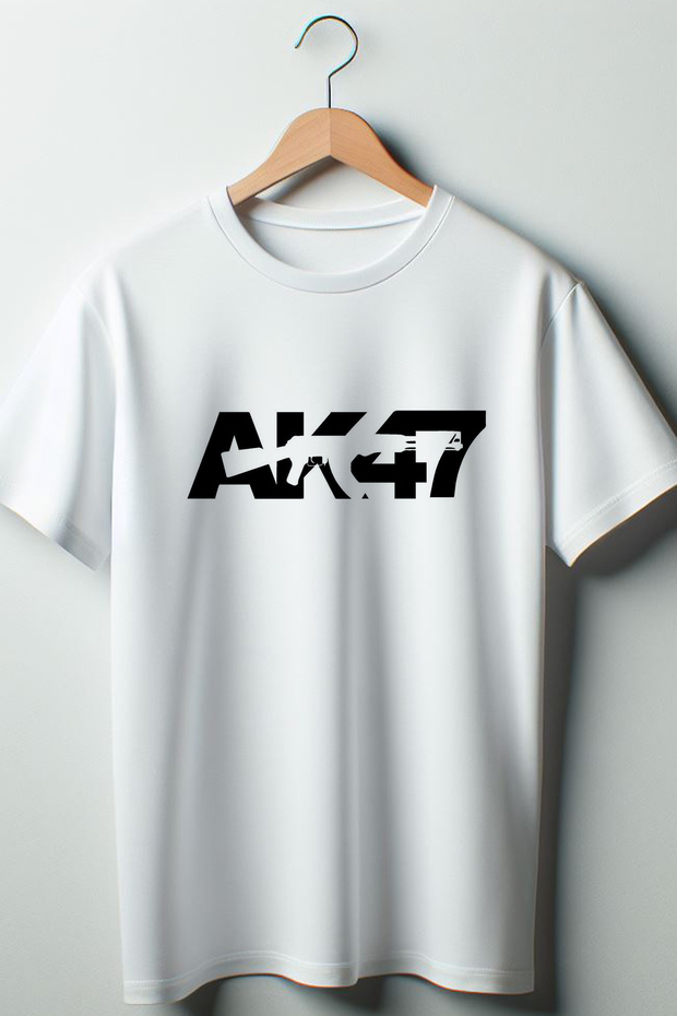 AK47 Printed White Oversize Crew Neck T-shirt