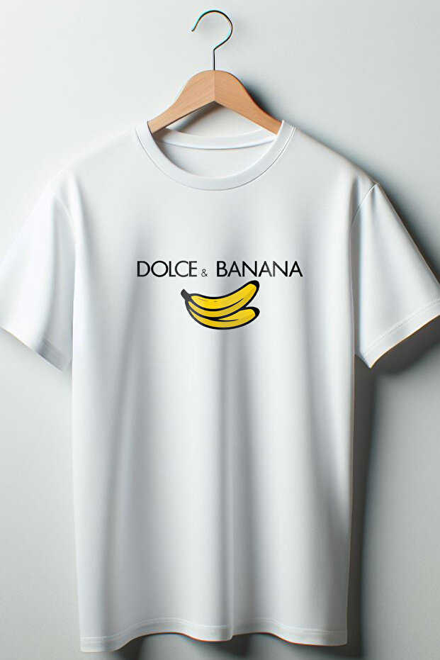 Dolce and Banana Printed White Oversize Crew Neck T-shirt