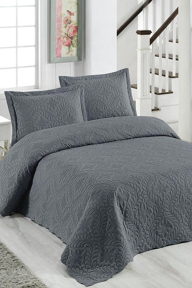 Ivy Antrasit Çift Kişilik Microfiber Kapitone Yatak Örtüsü - 2