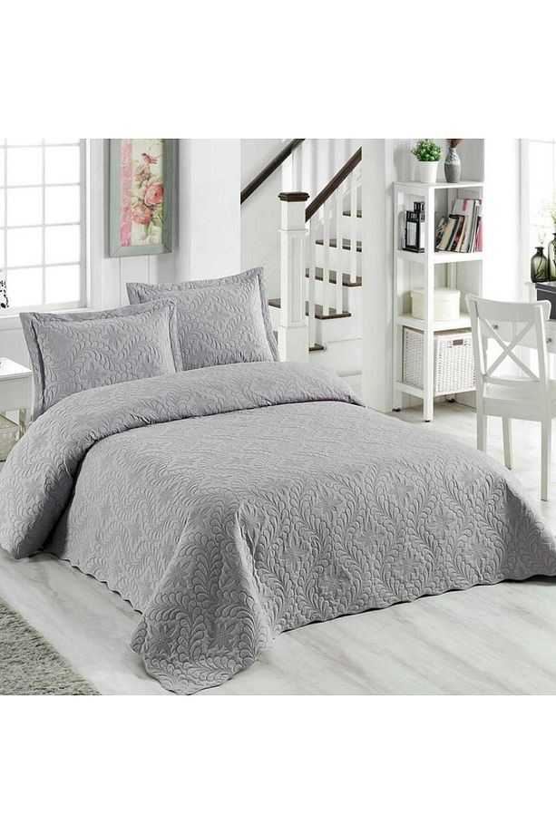 Ivy Çift Kişilik Microfiber Kapitone Yatak Örtüsü - Gri - 1