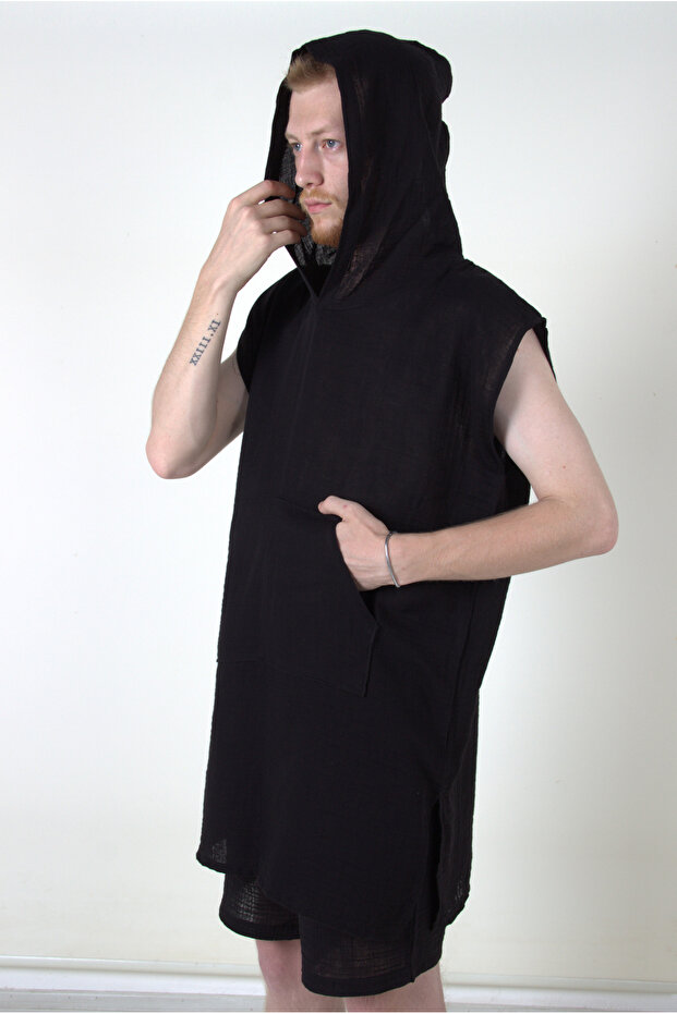 Müslin Cepli Kapüşonlu Panço - 1