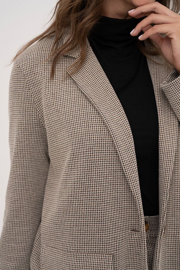 Kazayağı Desenli Tek Düğmeli Blazer Ceket - 2