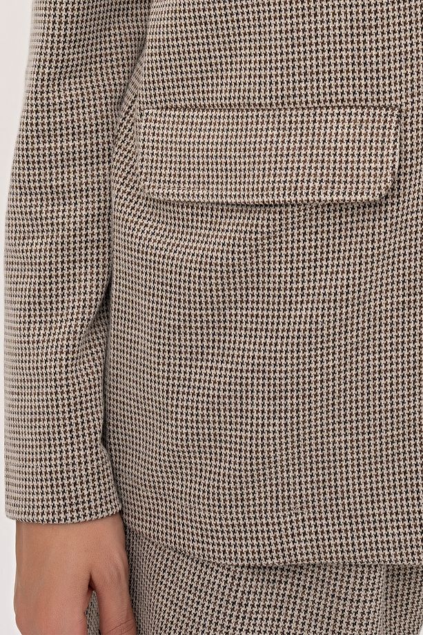 Kazayağı Desenli Tek Düğmeli Blazer Ceket - 4