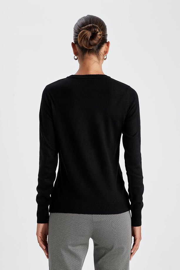 Regular Fit Bisiklet Yaka Basic Düz Ekstra Yumuşak Kaşmir Dokulu Triko Kazak F7091az22wn - 5