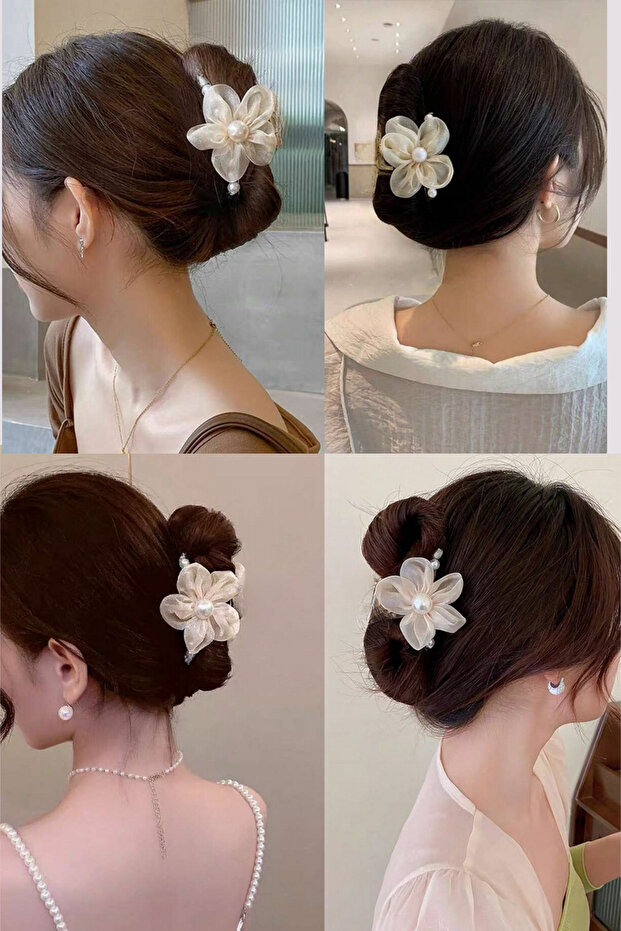 Women's Pearl Latch Buckle Hand Work Glass Organized Flower Figure