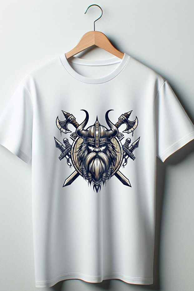 Viking Printed White Oversize Crew Neck T-shirt
