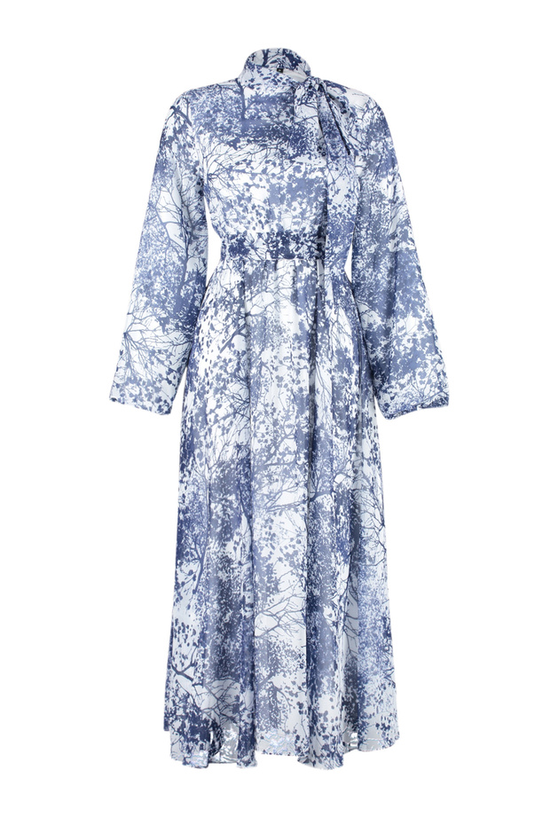 Blaues, langes Abendkleid aus Chiffon mit Blumenmuster und Futter TCTSS24EB00040 - 7