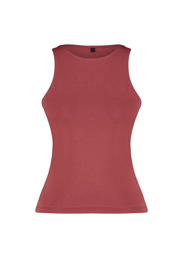Kiremit Pamuklu Halter Yaka Fitted/Vücuda Oturan Esnek Örme Atlet TWOSS23AL00069 - 7