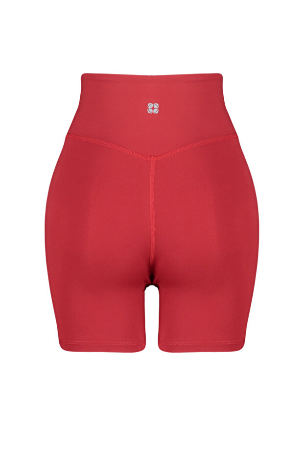 Kırmızı Fırçalı Soft Kumaş İç Bel Cep Detaylı Örme Spor Şort/Kısa Tayt THMSS24TY00020 - 7