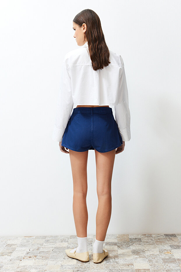 Lacivert Pileli Mini Denim Şort Etek TWOSS22SR00164 - 6