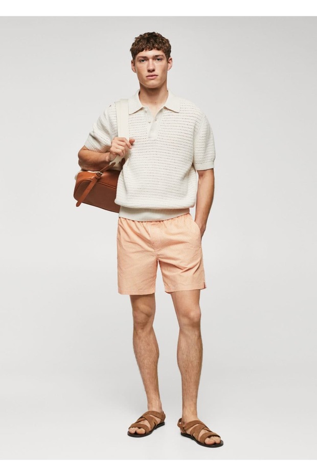 Man/ Seersucker Çizgili Mayo - 2