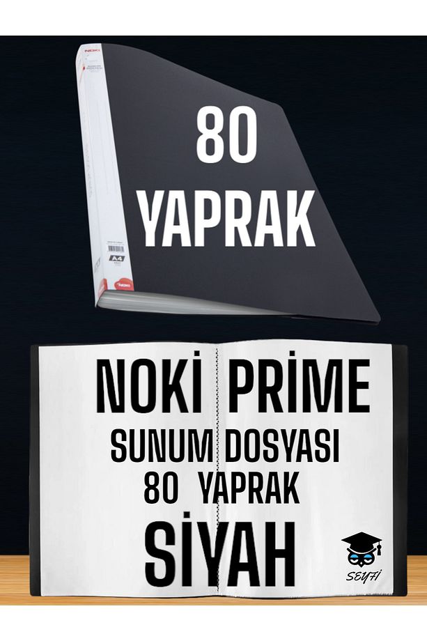 80 YAPRAK SİYAH A4 SUNUM DOSYASI NOKİ PRİME YÜKSEK KALİTE POŞET KALINLIĞI YERLİ ÜRETİM - 1