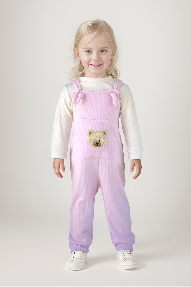 Children's Salopet Jumpsuit Report Fabric Camisole, 100% Cotton Girl Boy Baby Salopet Bear Patterned