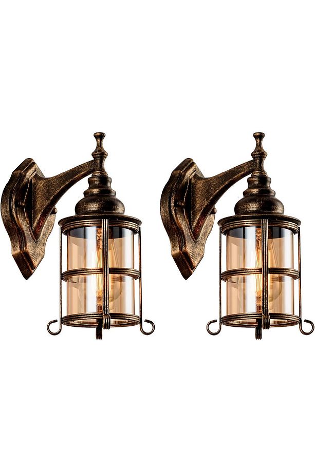 Rustik Amber Cam Duvar Lambası, 2'li Paket, Bronz, Endüstriyel Çiftlik Evi Lambası, Duvar Apliği - 1