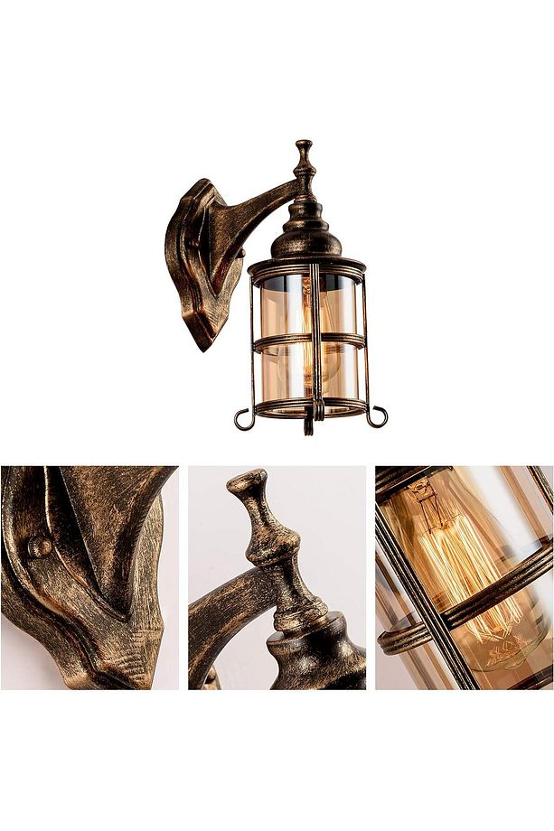Rustik Amber Cam Duvar Lambası, 2'li Paket, Bronz, Endüstriyel Çiftlik Evi Lambası, Duvar Apliği - 3