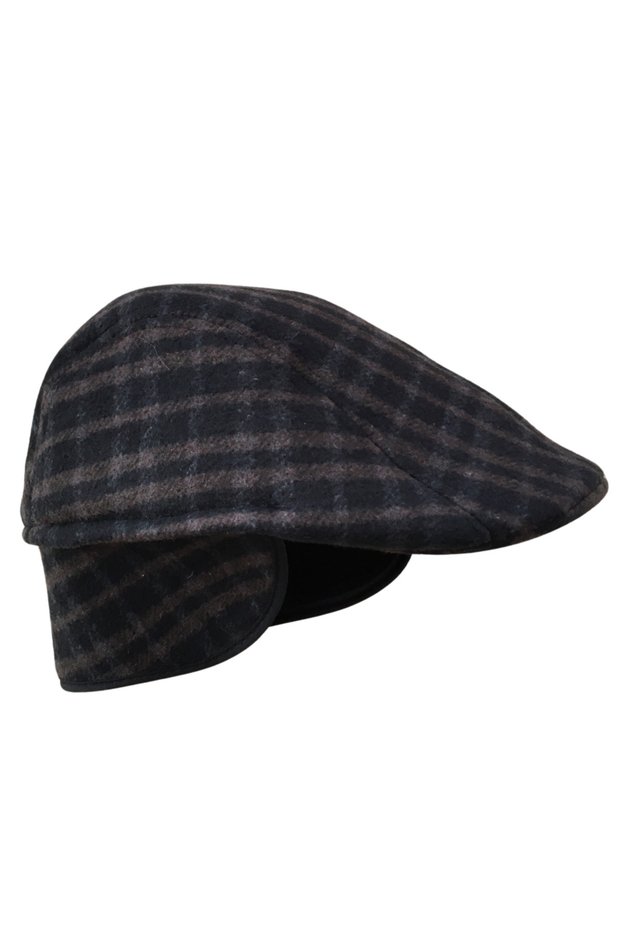 Dark Brown Winter Men's Cap Hat with Checked Ears