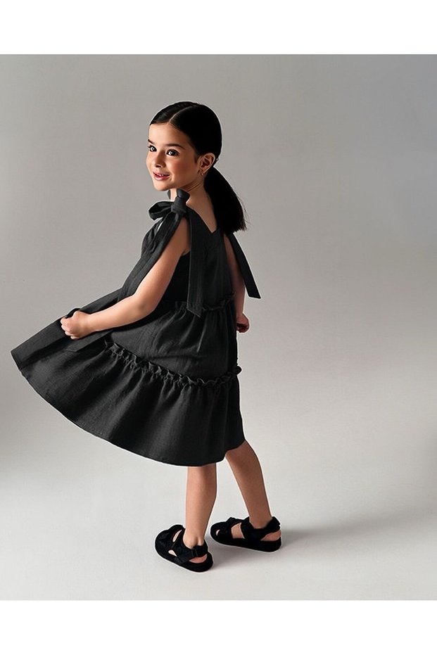 Girl's Ribbon Strap Cotton Woven Summer Dress