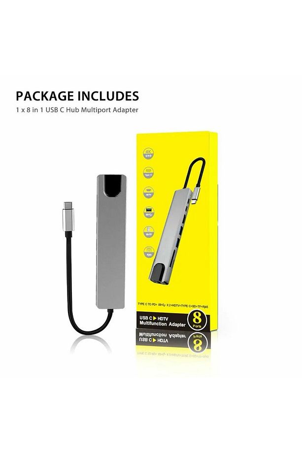 8’i 1 Arada Type-C to USB 4K HDMI RJ45 Ethernet 87W PD Şarj SD/TF Kart Okuyucu HUB Dönüştürücü - 5