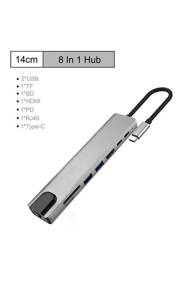 8’i 1 Arada Type-C to USB 4K HDMI RJ45 Ethernet 87W PD Şarj SD/TF Kart Okuyucu HUB Dönüştürücü - 3