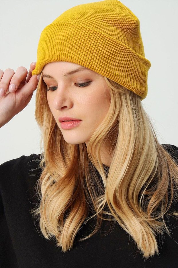 Classic Sports Beret Knitwear Beret Unisex Non-Embroidery Beret Plain Beret Unisex Beret Plain Classic Beret Mustard