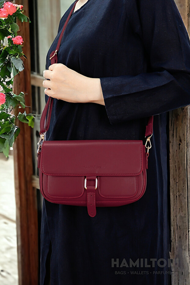 Original Women's Card Holder Cherry Cross Adjustable Strap Lined Leather Baguette Daily Shoulder Bag
