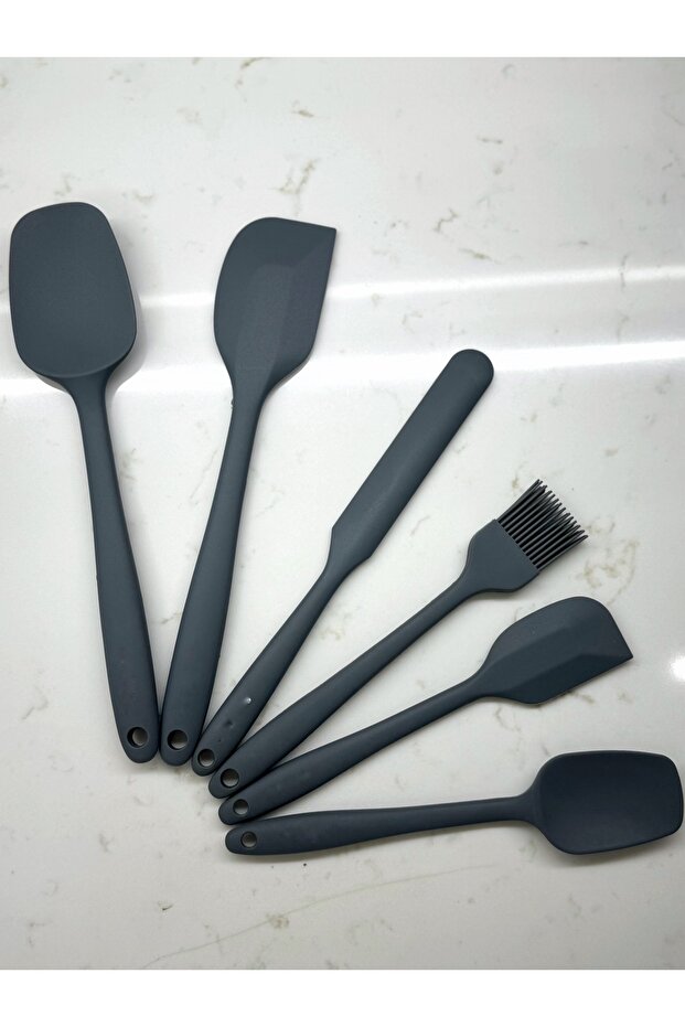 Set of 6 Gray Spatulas Fireproof Non-Stick Kitchen Pastry Silicone Egg Brush Spoon Knife