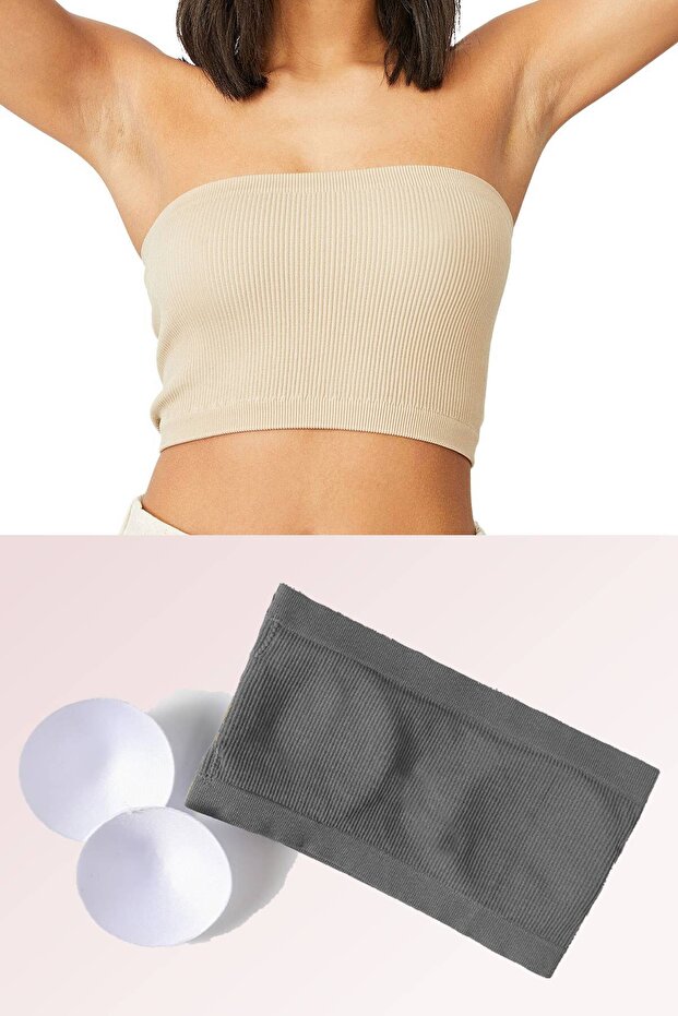 Cotton Seamless Bustier Crop Cotton Blouse with Support Pads Crop Corded Fabric Straples