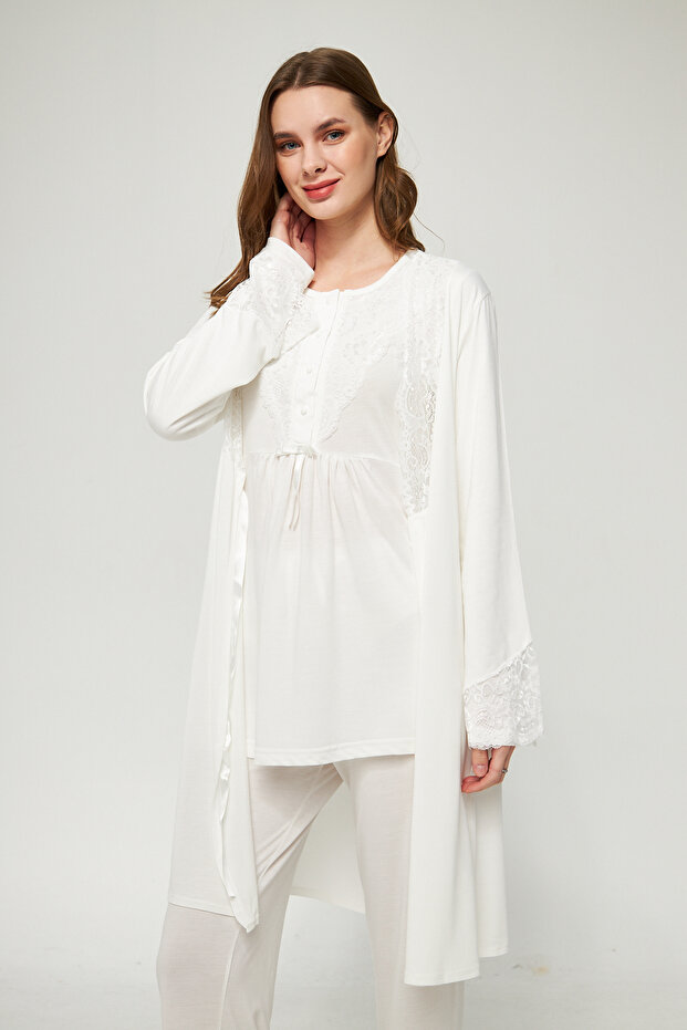Ecru Women's Maternity and Maternity Pajamas Set 3 Pieces