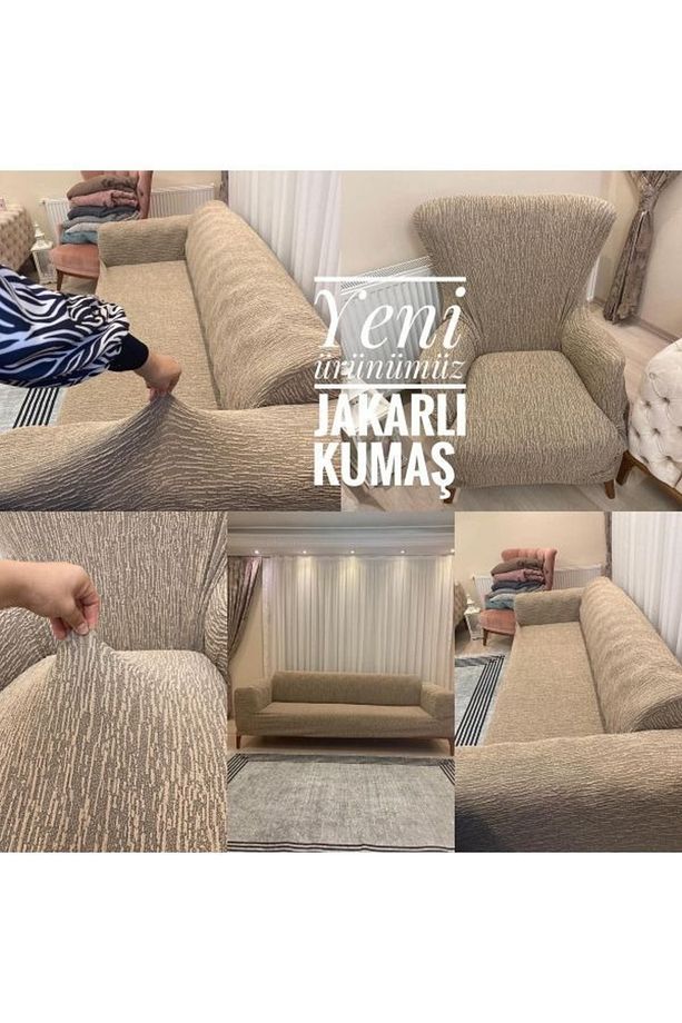 Jakarlı 3 3 1 1 Lastikli Kanepe Örtüsü | Lastikli Koltuk Örtüsü | Koltuk Kılıfı Takımı|kanepe Kılıfı - 5