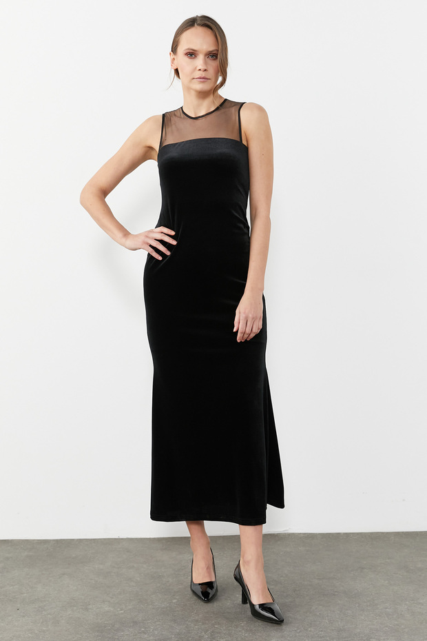 Rochie din catifea cu tul - 1