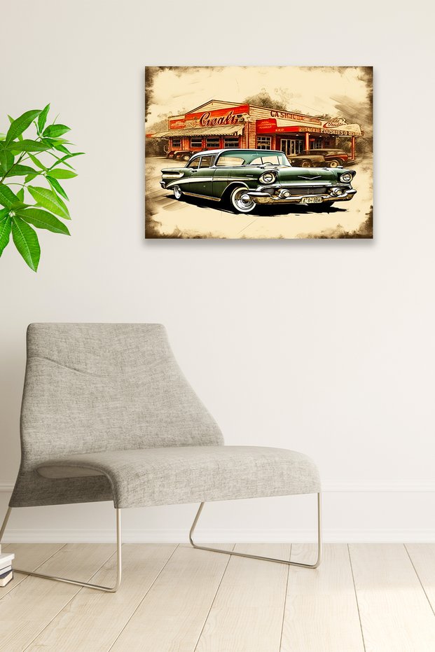 Old Car Vintage Nostalgic Painting Model, Home Decoration, Living Room, Teenager Room Stylish Wooden Decorative Ornament