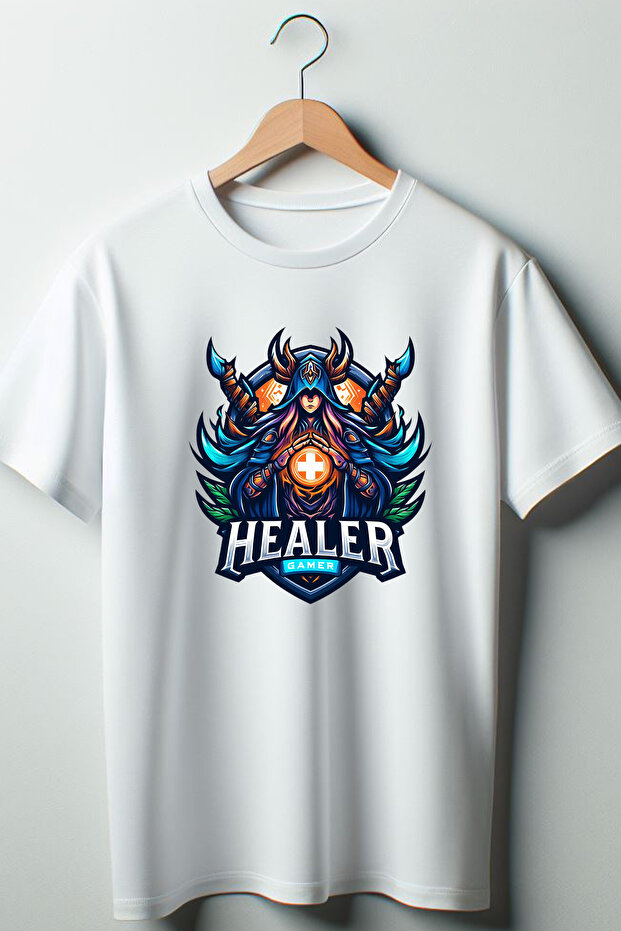 Gamer Healer - Gamer Printed White Oversize Crew Neck T-shirt
