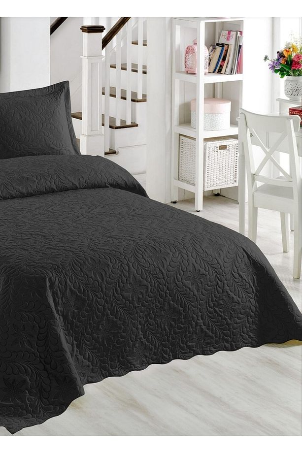Ivy Çift Kişilik Microfiber Kapitone Yatak Örtüsü - Siyah - 2