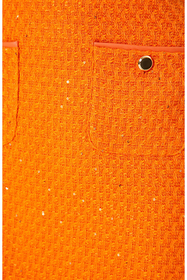 Turuncu Payetli Mini Tweed Etek - 5