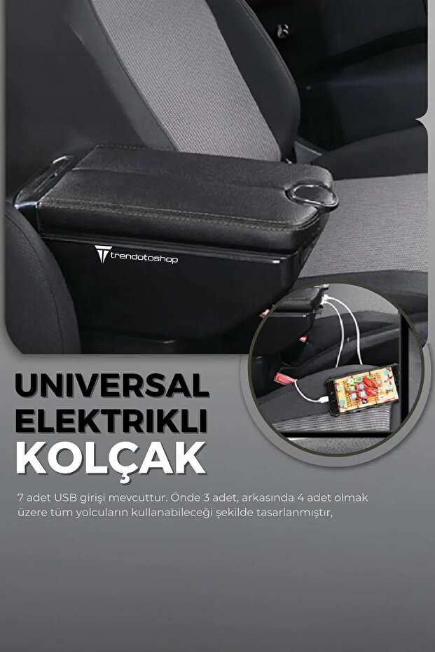 C9 Oto Kolçak Kol Dayama Çift Açılır 7 Usb Girişli Tüm Araçlara Uyumlu Kolçak Siyah