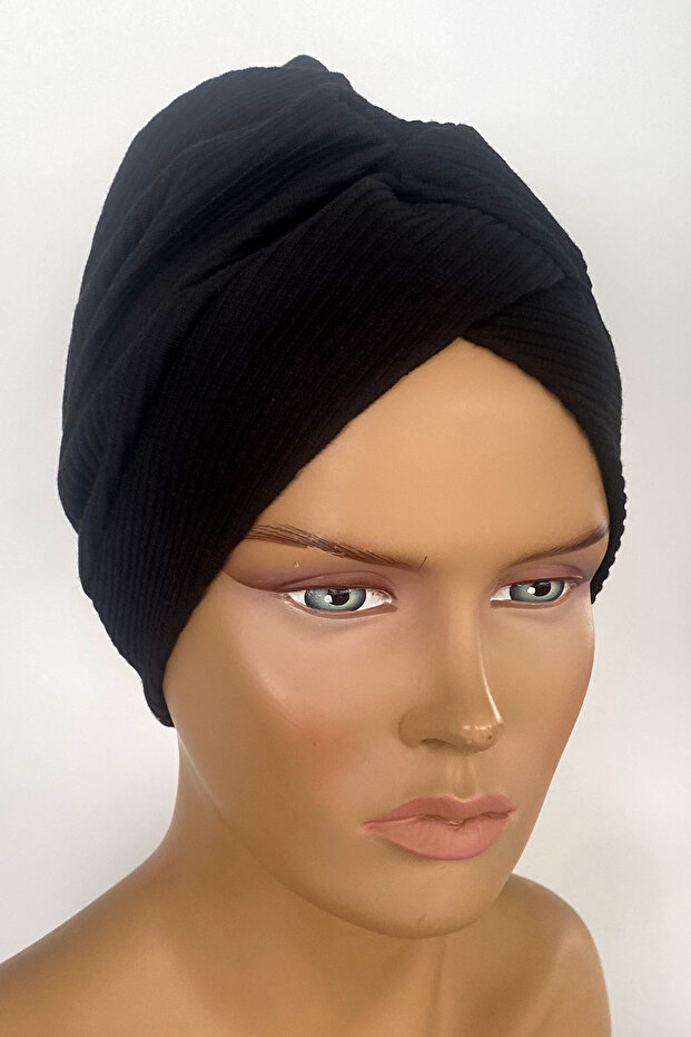 Ready Turban Bonnet Knitted Fabric Cross Banded Hijab Bonnet Hijab Women's Bonnet Black