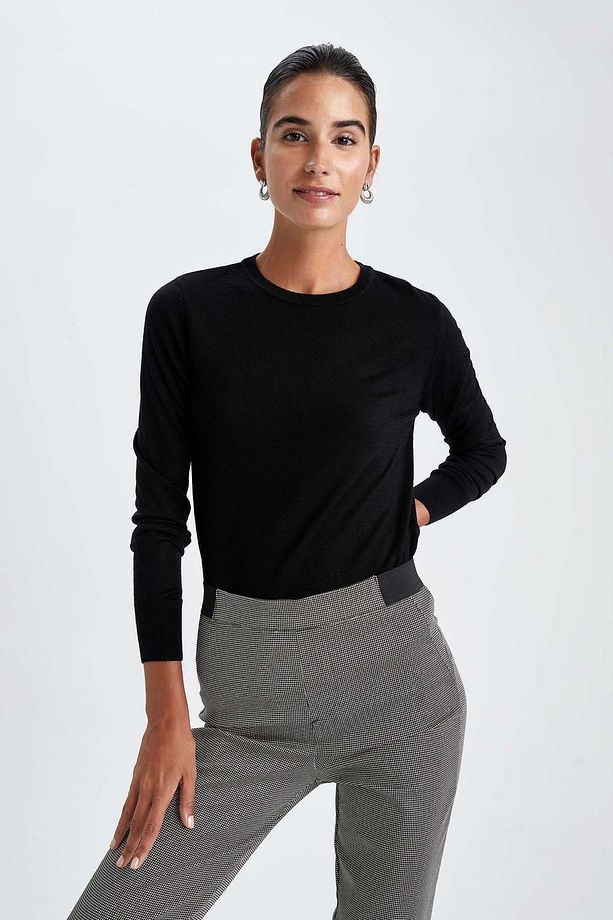 Regular Fit Bisiklet Yaka Basic Düz Ekstra Yumuşak Kaşmir Dokulu Triko Kazak F7091az22wn - 3
