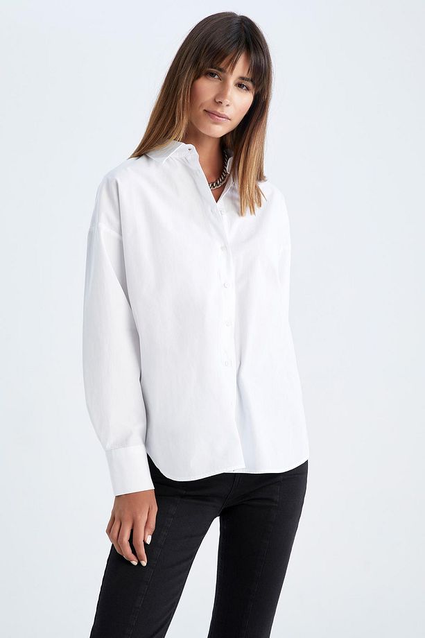 Oversize Fit Uzun Kollu Poplin %100 Pamuk Gömlek T8735az22au - 3