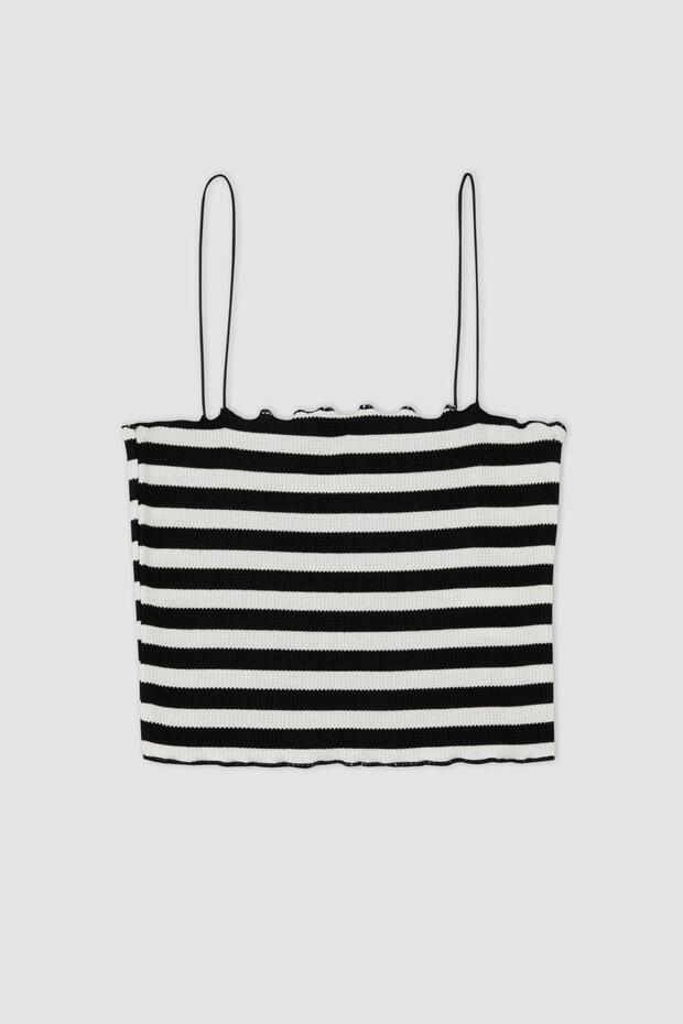 Cool Fitted Striped Waffle Crop Undershirt with String Straps - 7