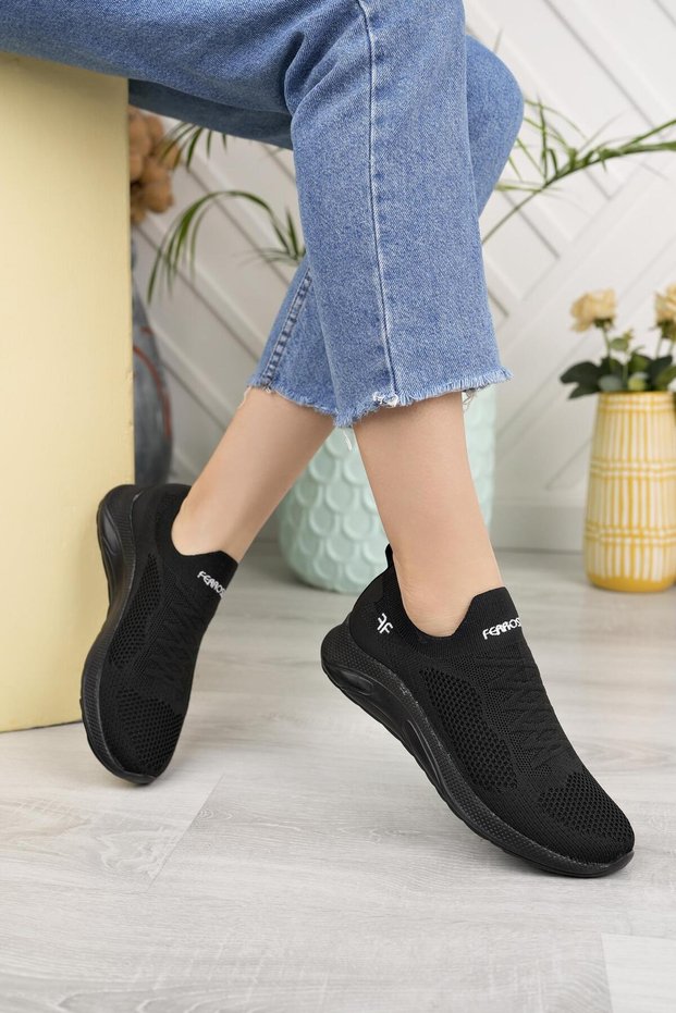 Black - New Season Laceless Knitwear Women's Sneakers
