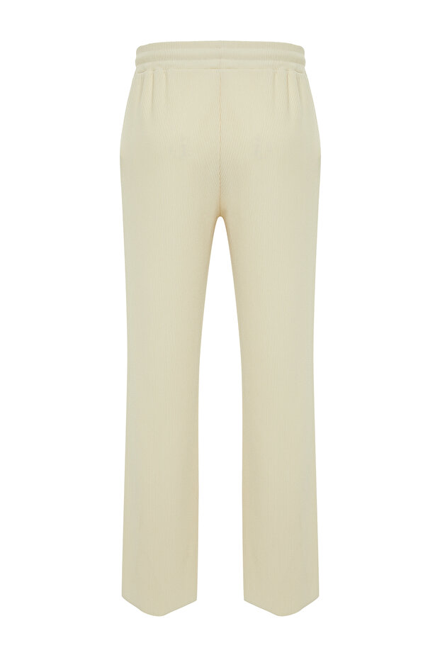 Ekru /Wide Leg Dokulu Kırışmaz Gizli Kordonlu Tek Parça Eşofman Altı TMNSS23EA00013 - 8