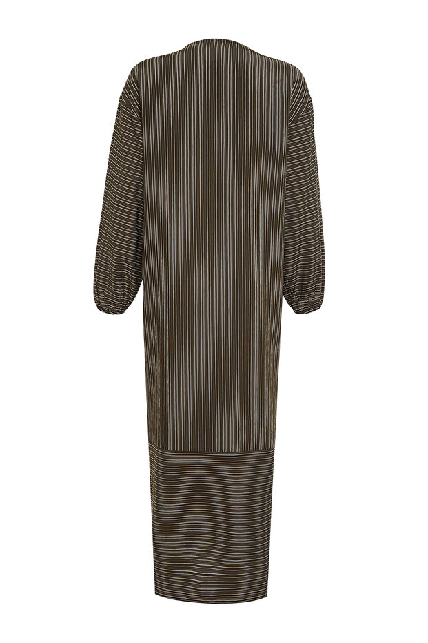 Haki Uzun Keten Görünümlü Çizgili Dokuma Kap & Ferace & Abaya TCTSS24KF00003 - 10