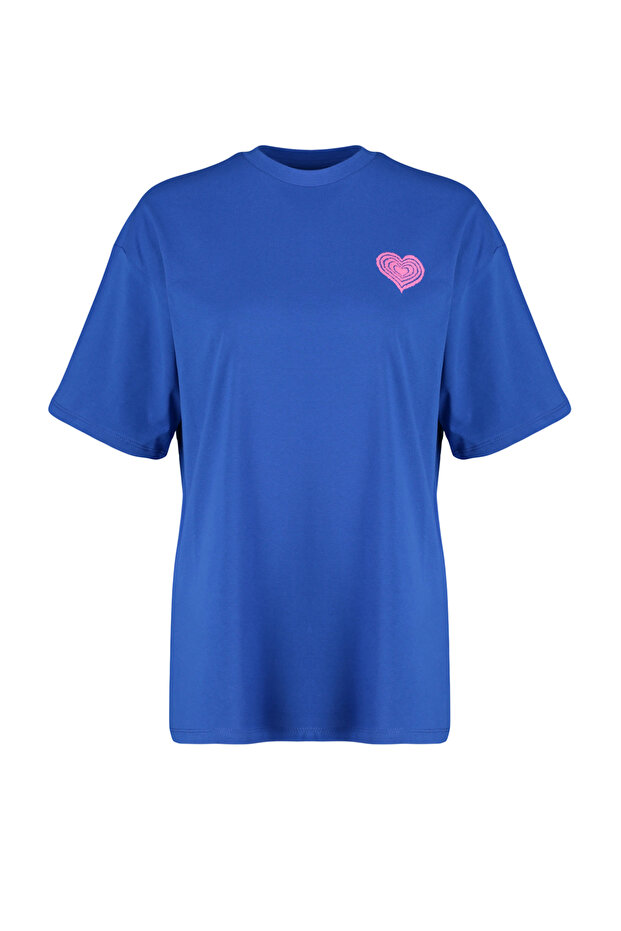 Saks %100 Pamuk Ön ve Arka Kabartma Baskılı Oversize/Geniş Kalıp Örme T-Shirt TWOSS23TS00355 - 8