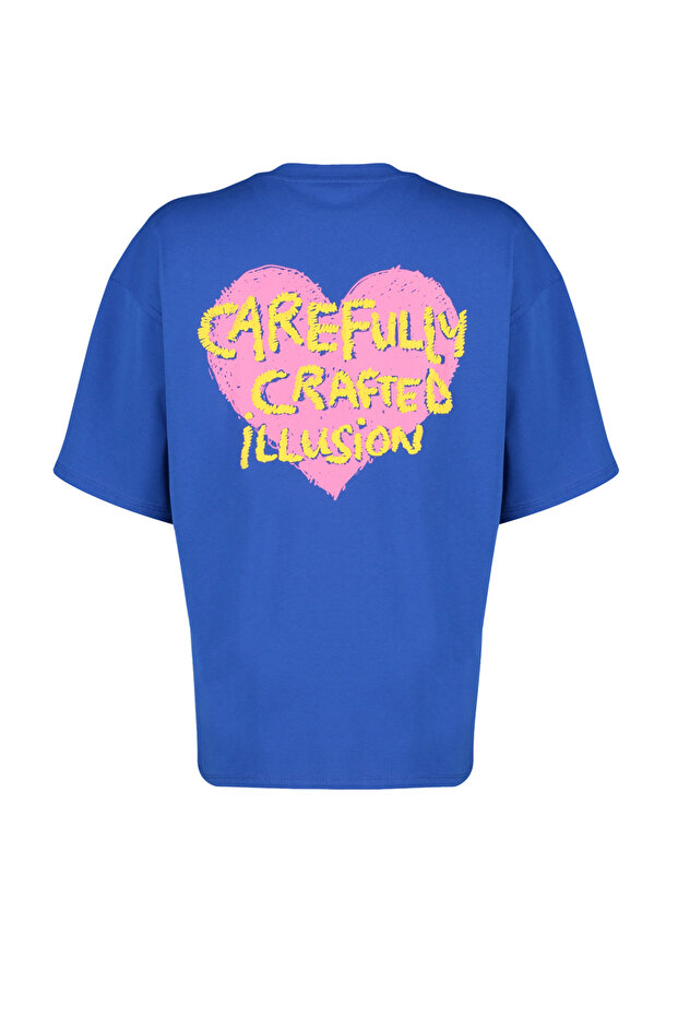 Saks %100 Pamuk Ön ve Arka Kabartma Baskılı Oversize/Geniş Kalıp Örme T-Shirt TWOSS23TS00355 - 7
